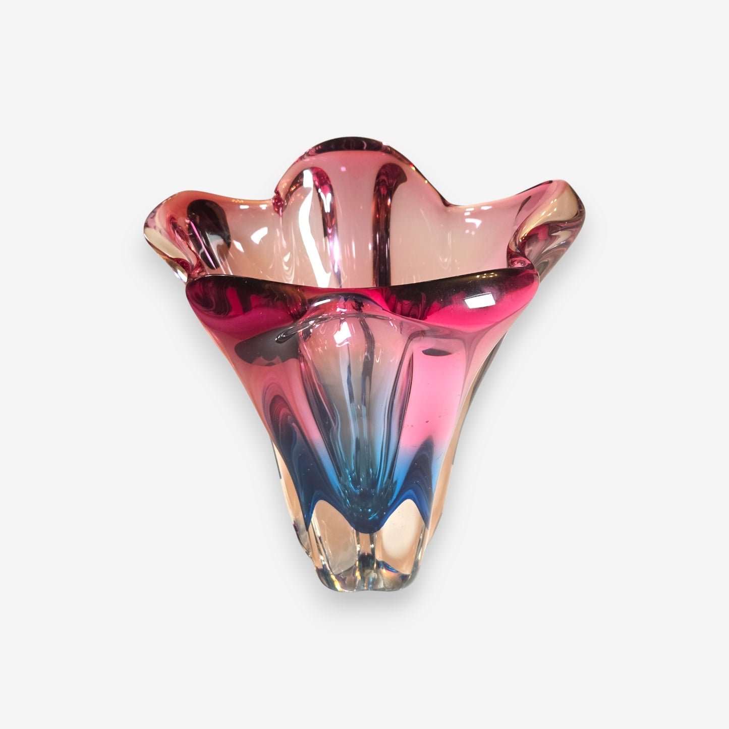 Murano-Attributed Glass Vase with Organic Red and Blue Freeform Design - Red