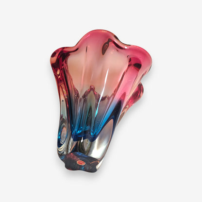 Murano-Attributed Glass Vase with Organic Red and Blue Freeform Design - Red