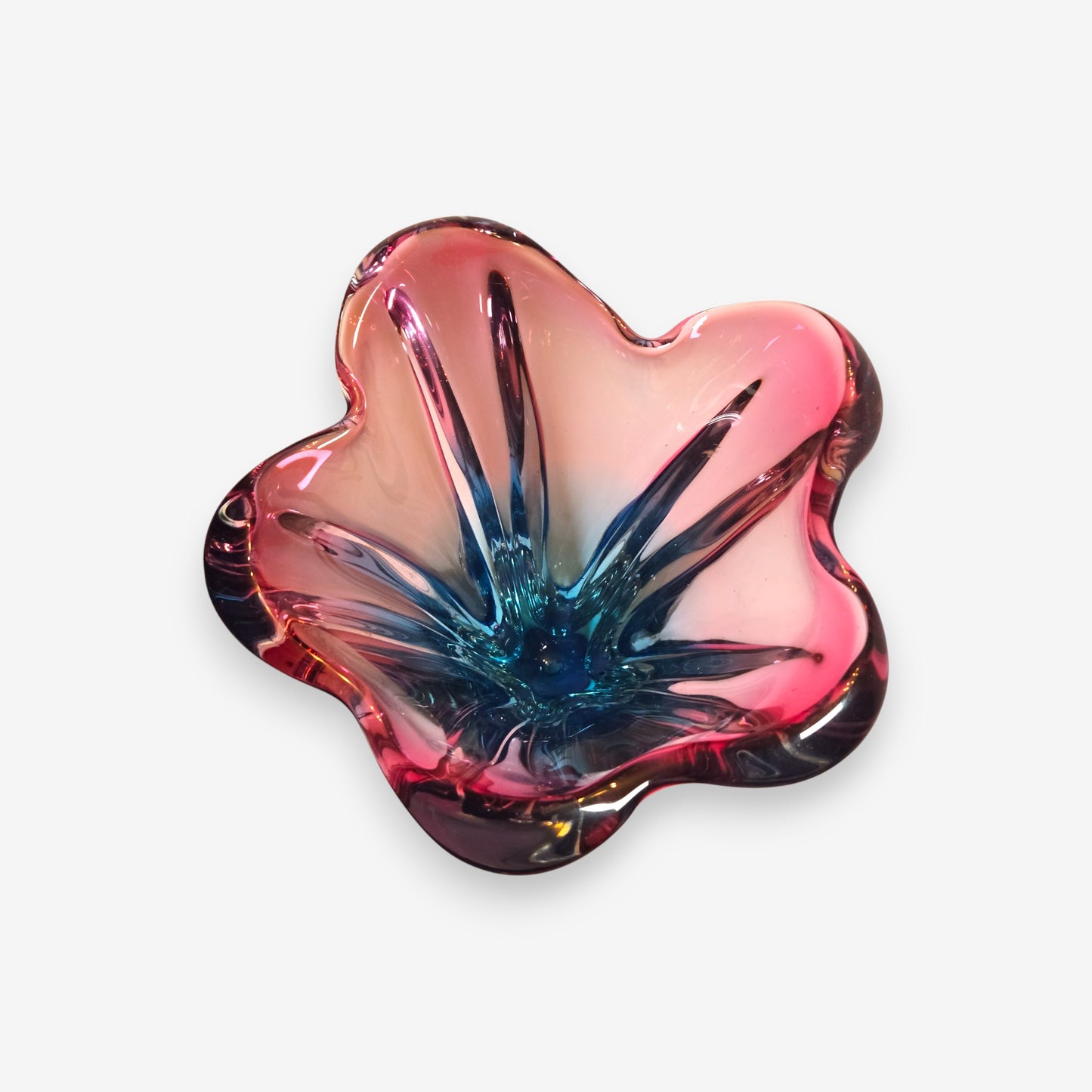 Murano-Attributed Glass Vase with Organic Red and Blue Freeform Design - Red