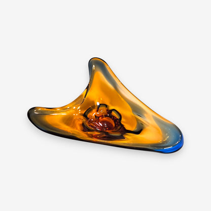 Murano-Attributed Glass Centerpiece with Amber and Blue Freeform Design - Amber