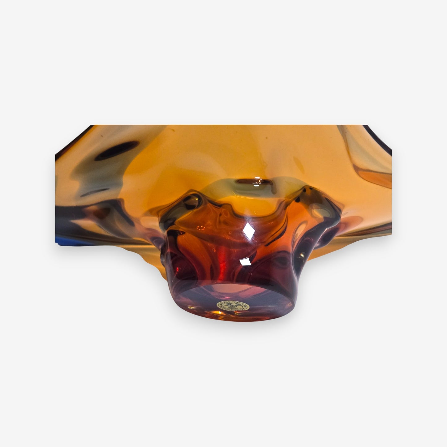 Murano-Attributed Glass Centerpiece with Amber and Blue Freeform Design - Amber