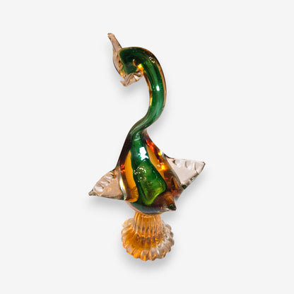 Murano-Attributed Vintage Glass Swan Figurine in Green & Amber Sommerso - Amber
