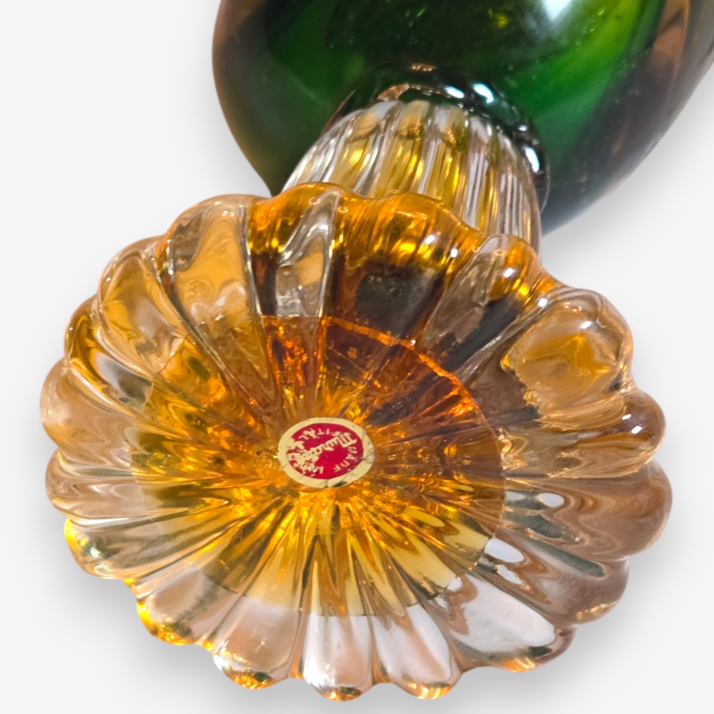 Murano-Attributed Vintage Glass Swan Figurine in Green & Amber Sommerso - Amber