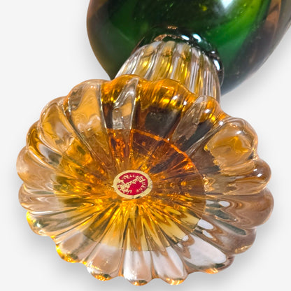 Murano-Attributed Vintage Glass Swan Figurine in Green & Amber Sommerso - Amber
