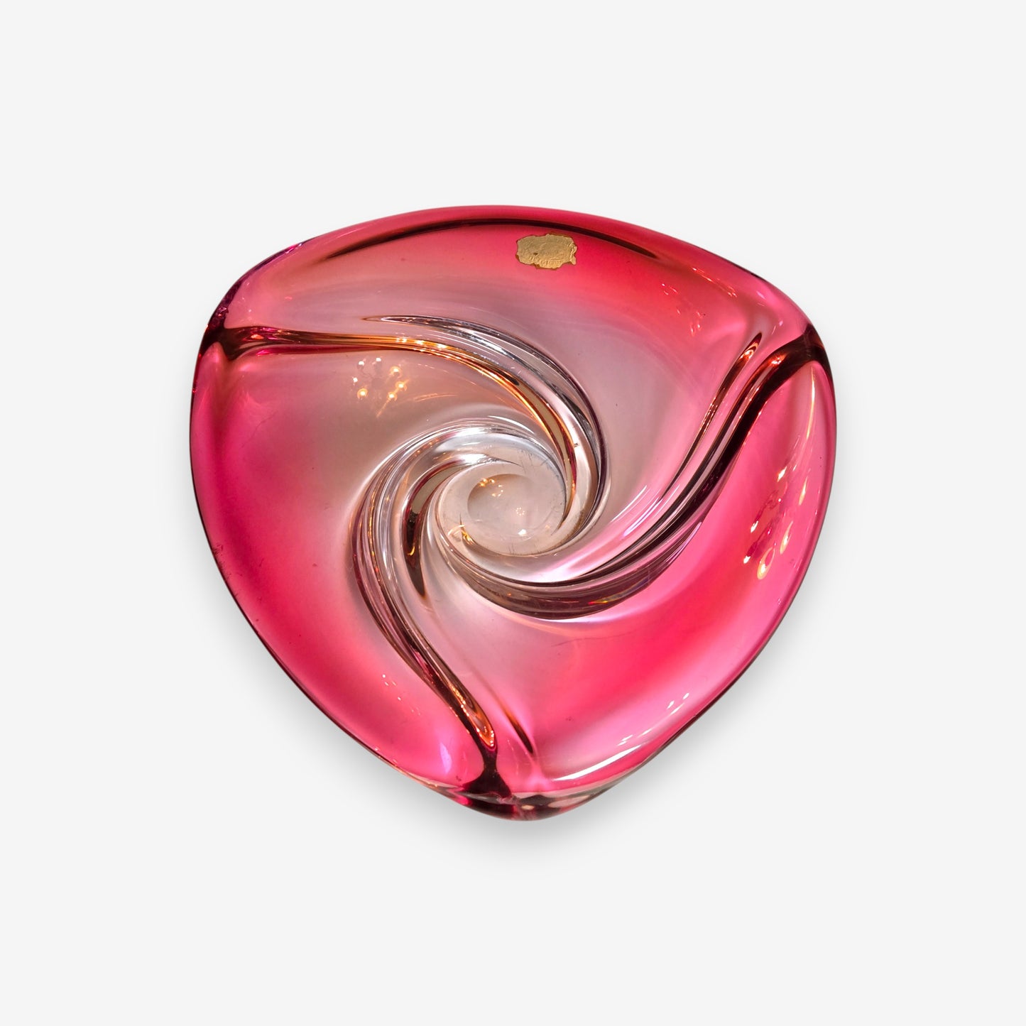 Val Saint Lambert-Attributed Crystal Centerpiece Bowl - Pink