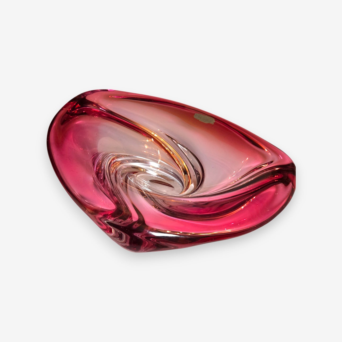 Val Saint Lambert-Attributed Crystal Centerpiece Bowl - Pink