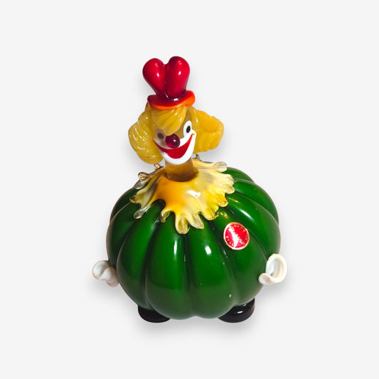 Murano-Attributed Glass Clown Figurine with Green Pepper-Shaped Body - Multi-Colour
