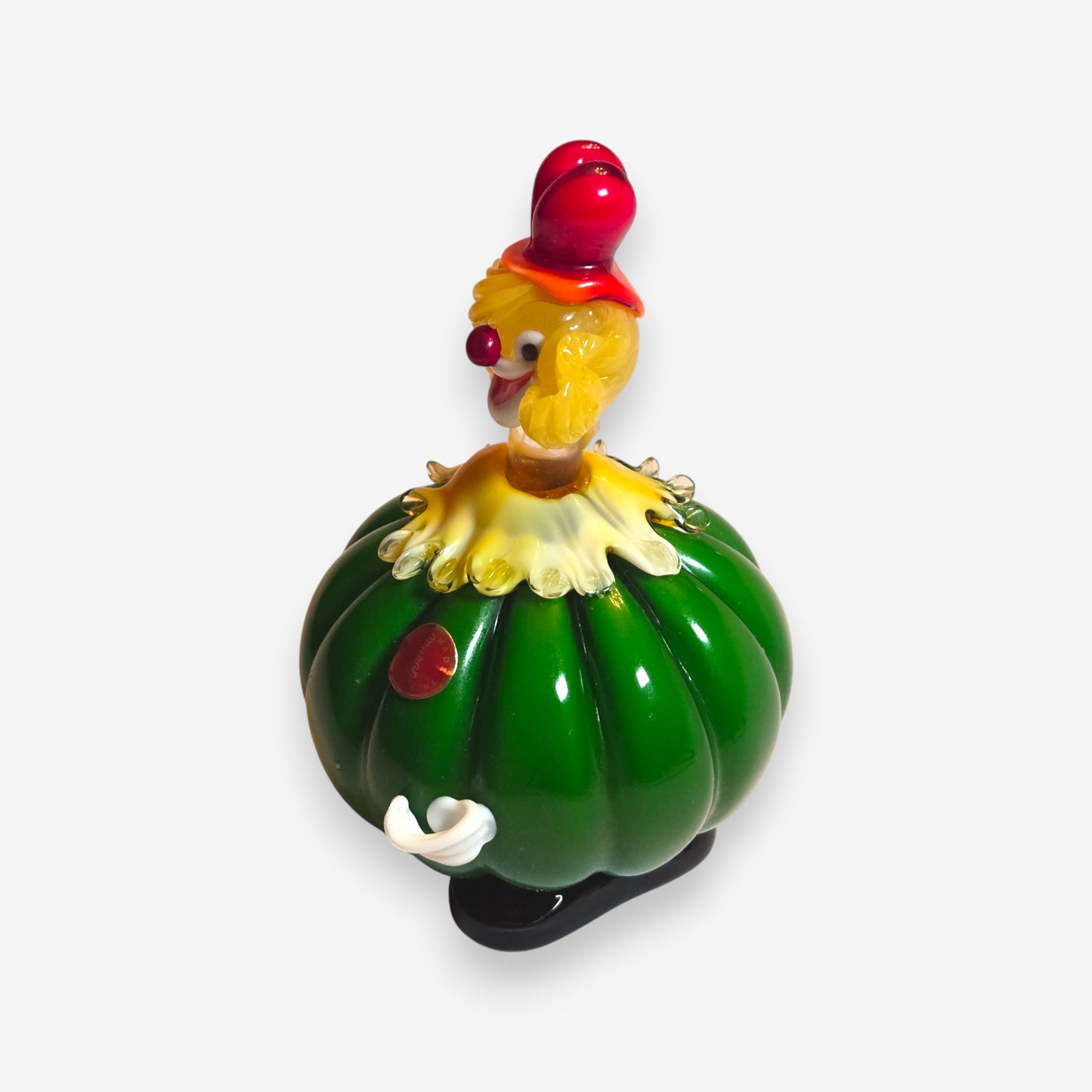 Murano-Attributed Glass Clown Figurine with Green Pepper-Shaped Body - Multi-Colour