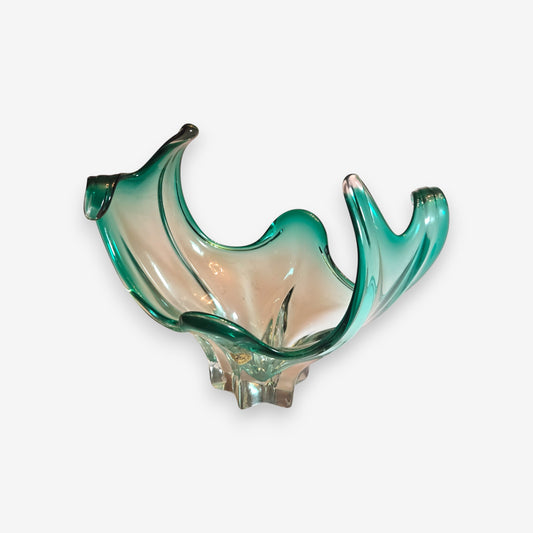 Murano-Attributed Mid-Century Glass Centerpiece Bowl with Sculptural Handles - Blue