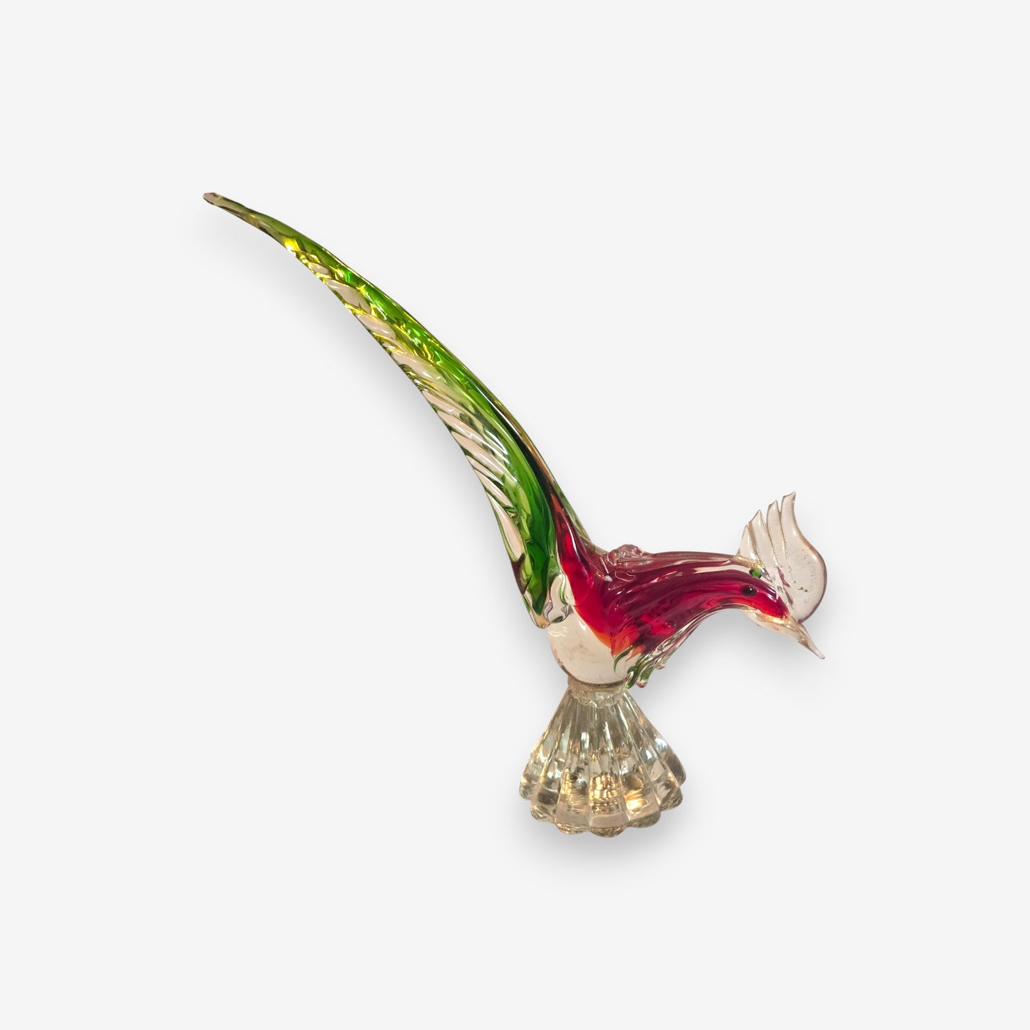 Murano-Attributed Vintage Glass Pheasant Figurine with Red Body - Red