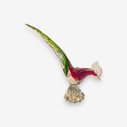 Murano-Attributed Vintage Glass Pheasant Figurine with Red Body - Red