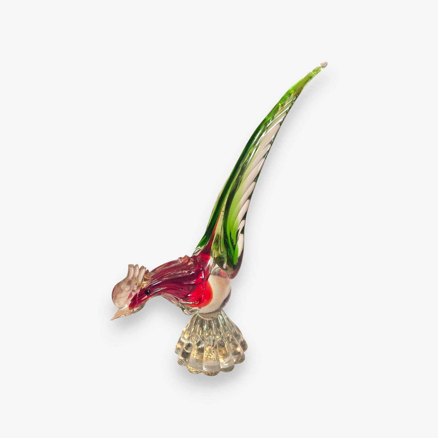 Murano-Attributed Vintage Glass Pheasant Figurine with Red Body - Red