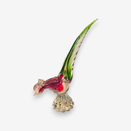 Murano-Attributed Vintage Glass Pheasant Figurine with Red Body - Red