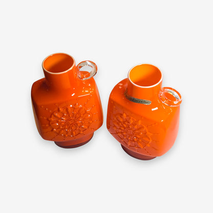 Opalina Fiorentina Orange Glass Jugs or Vases with Starburst Pattern - Orange