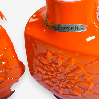 Opalina Fiorentina Orange Glass Jugs or Vases with Starburst Pattern - Orange