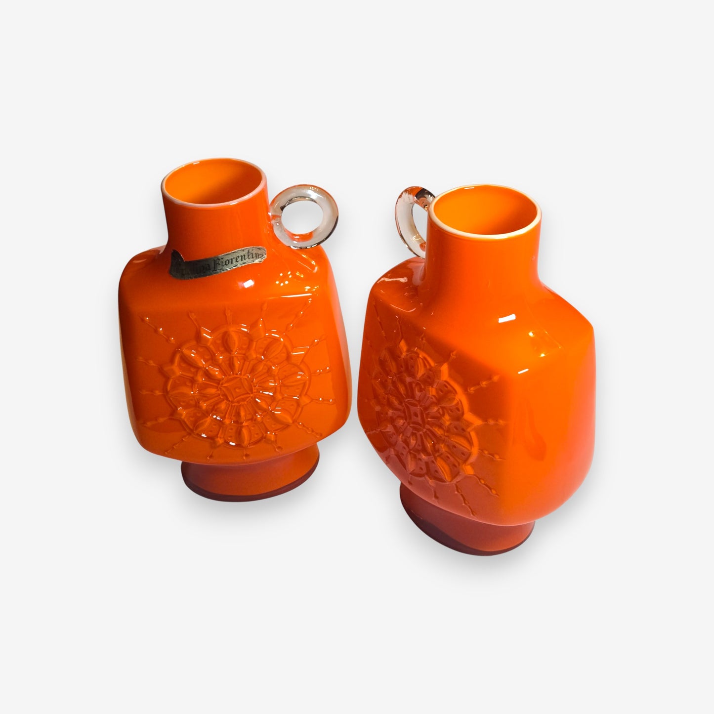 Opalina Fiorentina Orange Glass Jugs or Vases with Starburst Pattern - Orange