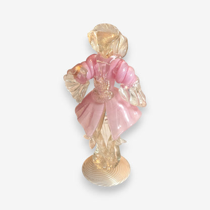 Murano-Attributed Glass Gentleman Figurine with Aventurine - Pink