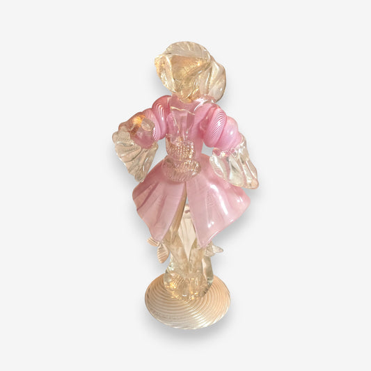 Murano-Attributed Glass Gentleman Figurine with Aventurine - Pink