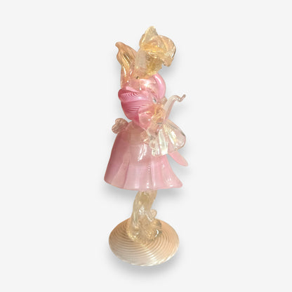 Murano-Attributed Glass Gentleman Figurine with Aventurine - Pink