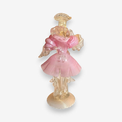 Murano-Attributed Glass Gentleman Figurine with Aventurine - Pink