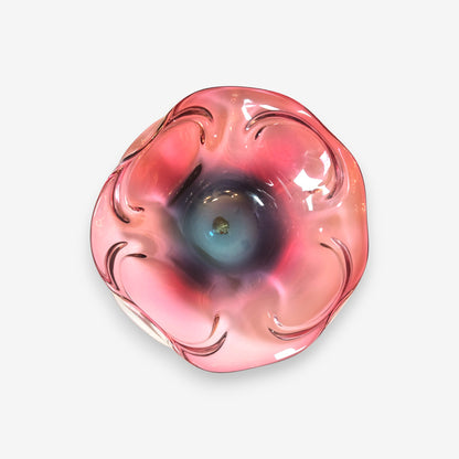 Murano-Attributed Vintage Glass Centerpiece Bowl with Wavy Pink Rim - Pink