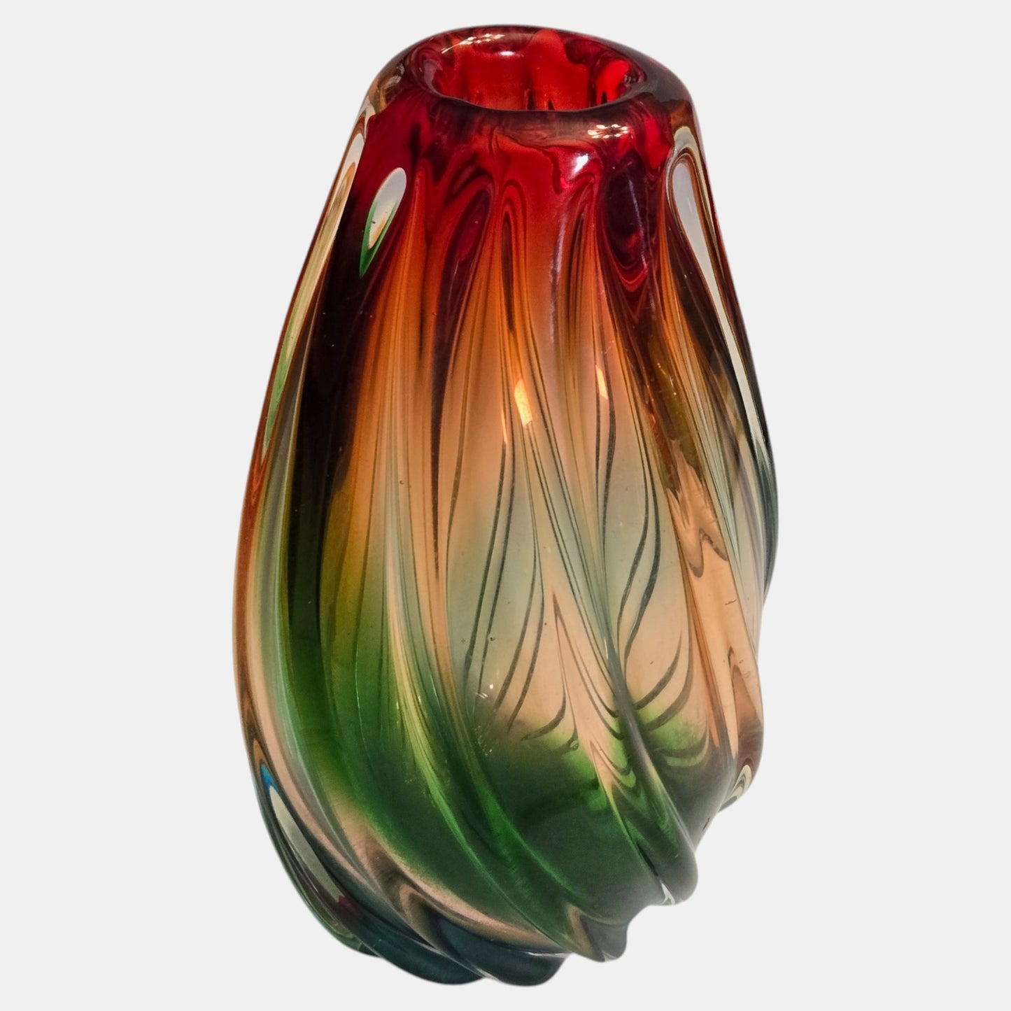 Murano Mid-Century Twisted Vase Rainbow Coloured - Multi