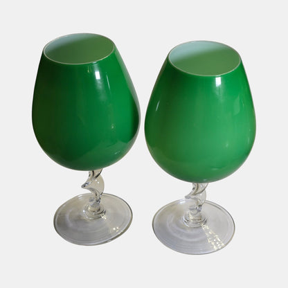 Vintage Empoli Glass Brandy Vases Cased Glasses - Green