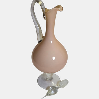 Vintage Pink Empoli Glass Pitcher/Ewer Base Clear - Pink