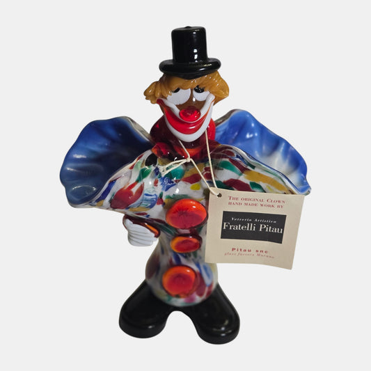Murano Vintage Fratelli Pitau Glass Clown Figurine Italy - Multi