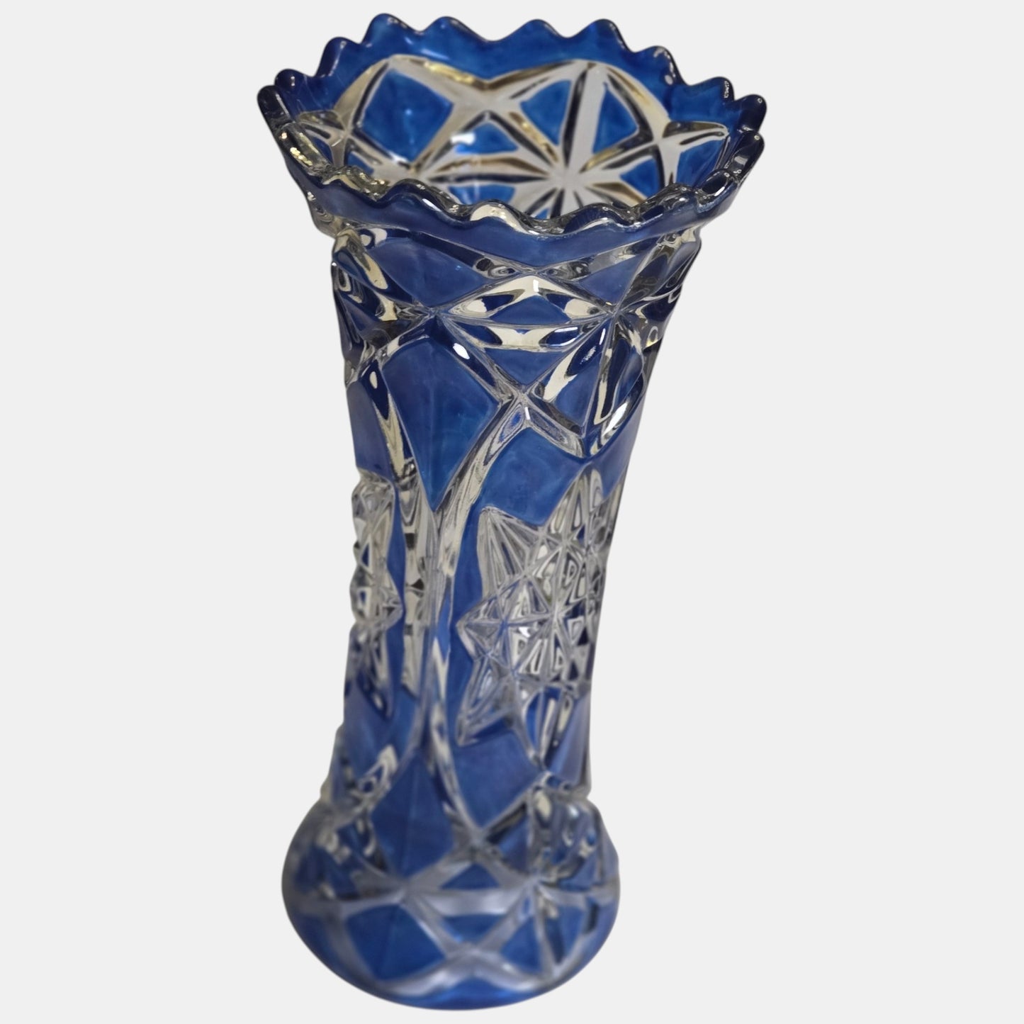 Bohemian Crystal Vase Clear Layer - Cobalt Blue