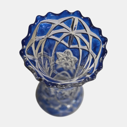 Bohemian Crystal Vase Clear Layer - Cobalt Blue
