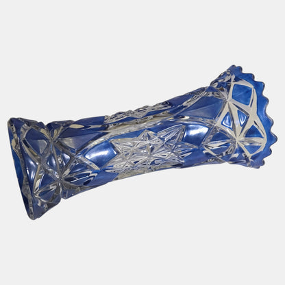 Bohemian Crystal Vase Clear Layer - Cobalt Blue