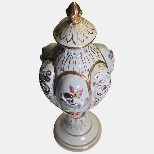 Capodimonte Porcelain Lidded Urn Raised Keramous - Multi