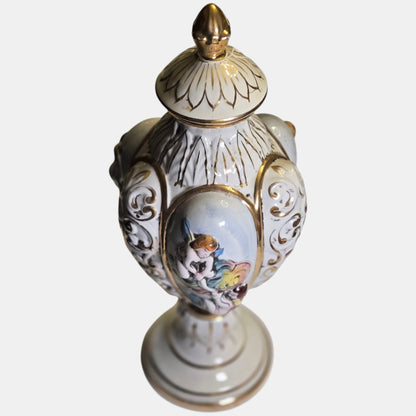 Capodimonte Porcelain Lidded Urn Raised Keramous - Multi