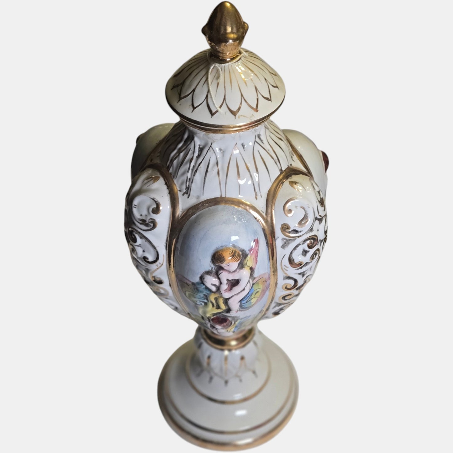 Capodimonte Porcelain Lidded Urn Raised Keramous - Multi