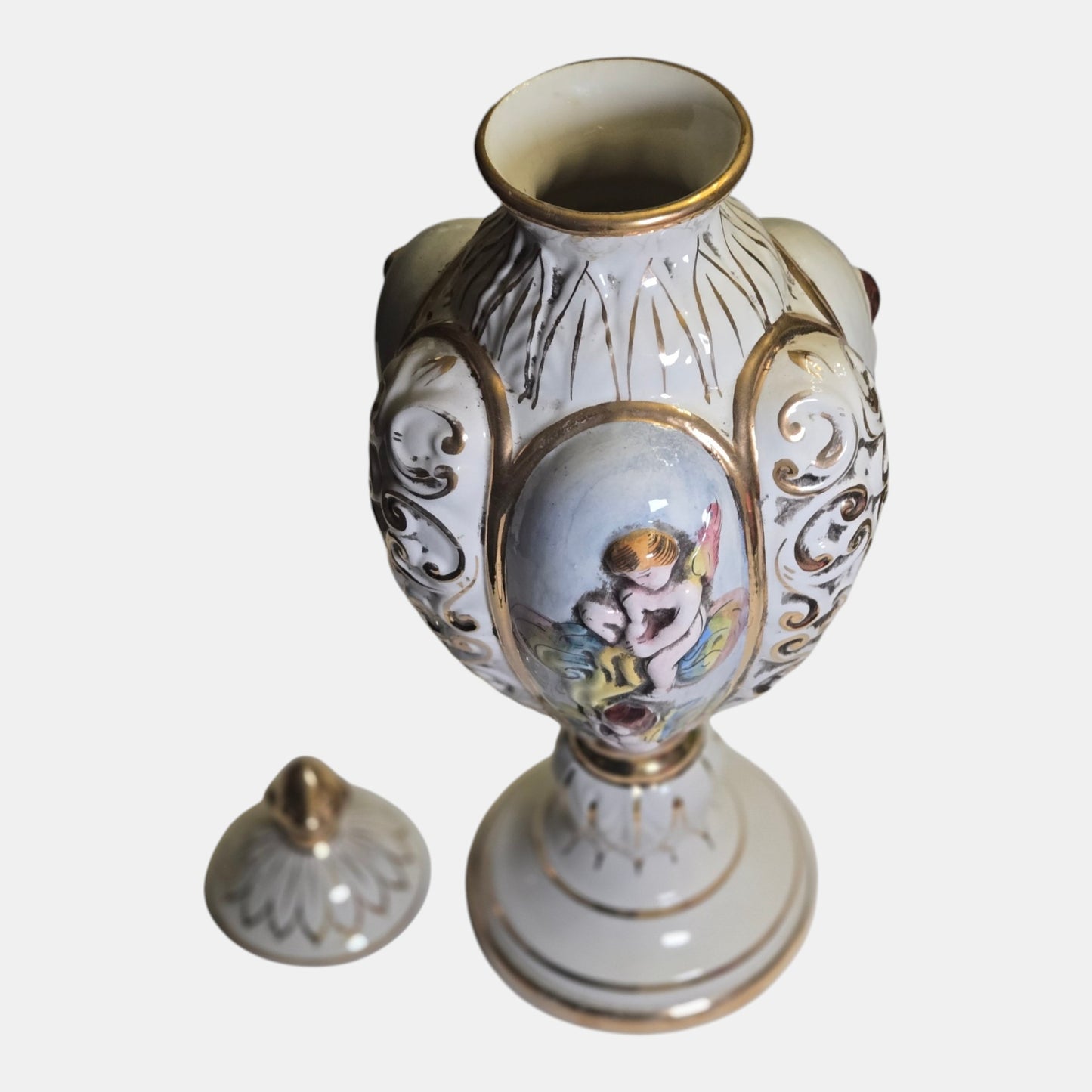 Capodimonte Porcelain Lidded Urn Raised Keramous - Multi