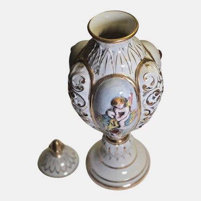 Capodimonte Porcelain Lidded Urn Raised Keramous - Multi