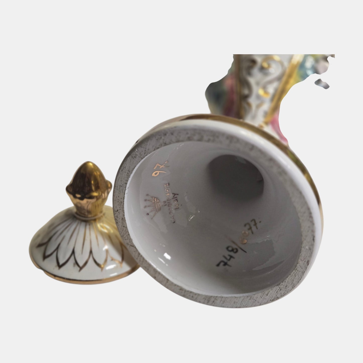 Capodimonte Porcelain Lidded Urn Raised Keramous - Multi