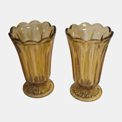 Vintage Amber Glass Vases Footed Deco - Amber