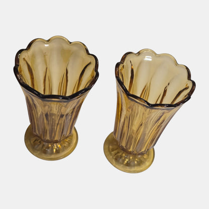 Vintage Amber Glass Vases Footed Deco - Amber
