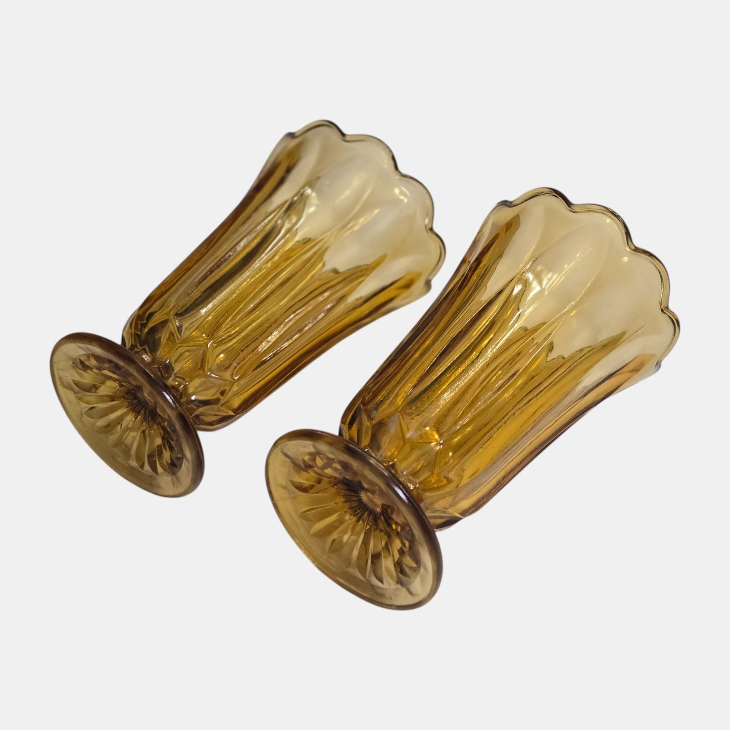 Vintage Amber Glass Vases Footed Deco - Amber