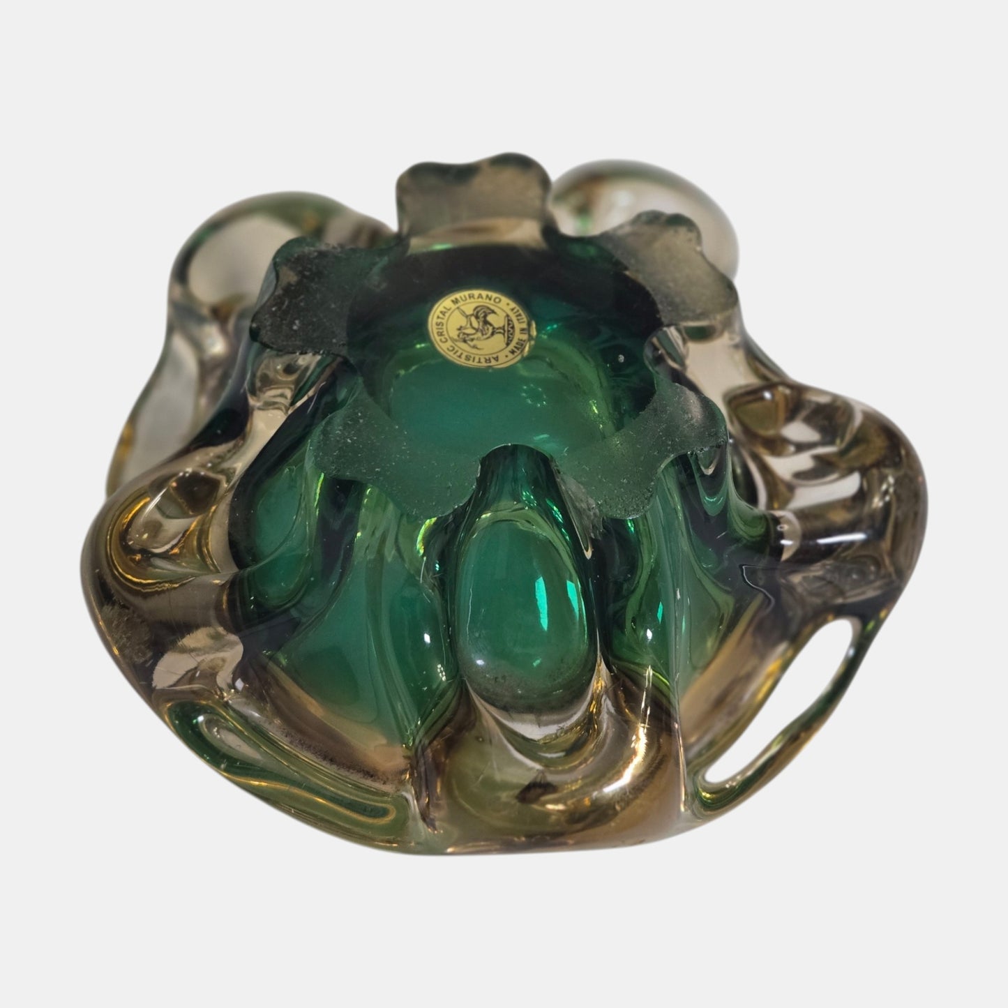 Vintage Murano Sommerso Glass Ashtray Colouring Clear - Multi