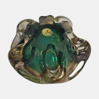 Vintage Murano Sommerso Glass Ashtray Colouring Clear - Multi