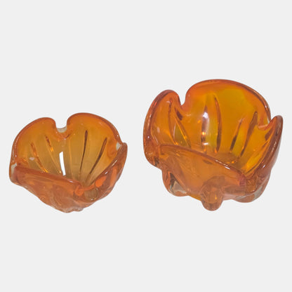Murano Glass Vases/Decorative Ashtrays Pair Bowls - Orange