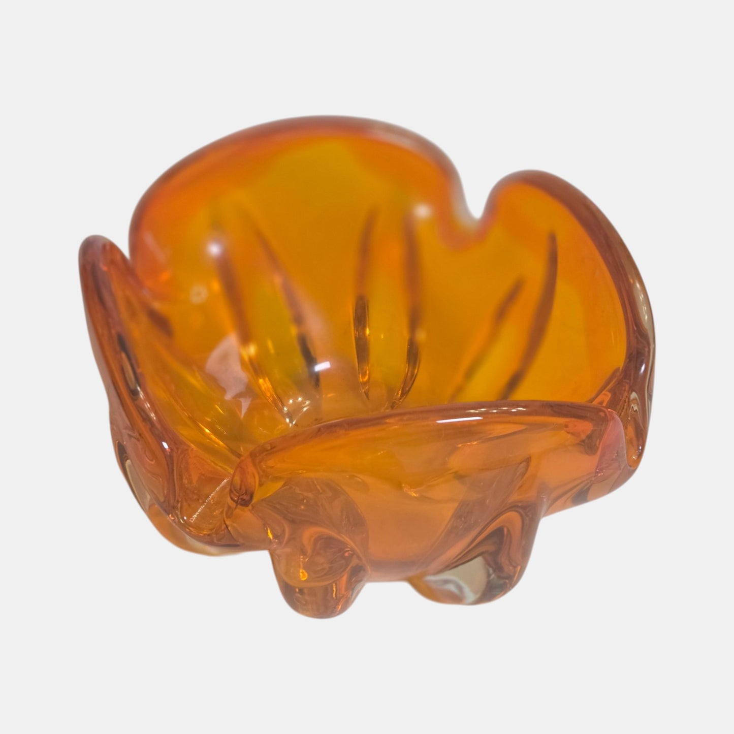 Murano Glass Vases/Decorative Ashtrays Pair Bowls - Orange