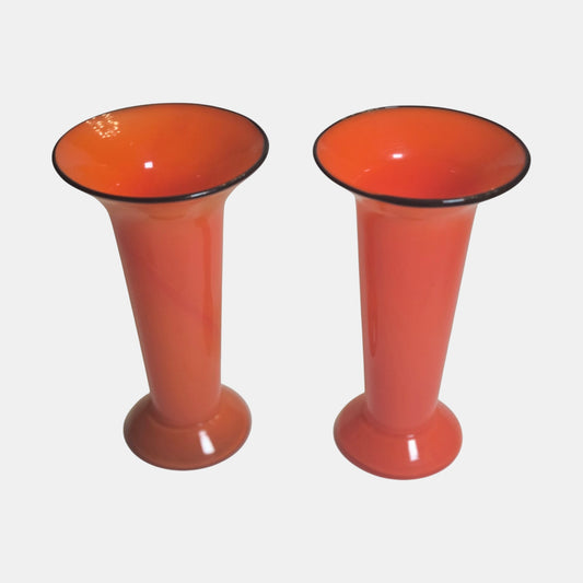 Two Art Deco Tango Glass Vases Examples These - Orange