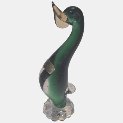 Murano Vintage Glass  Clear Duck - Green