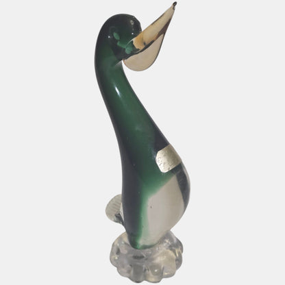 Murano Vintage Glass  Clear Duck - Green
