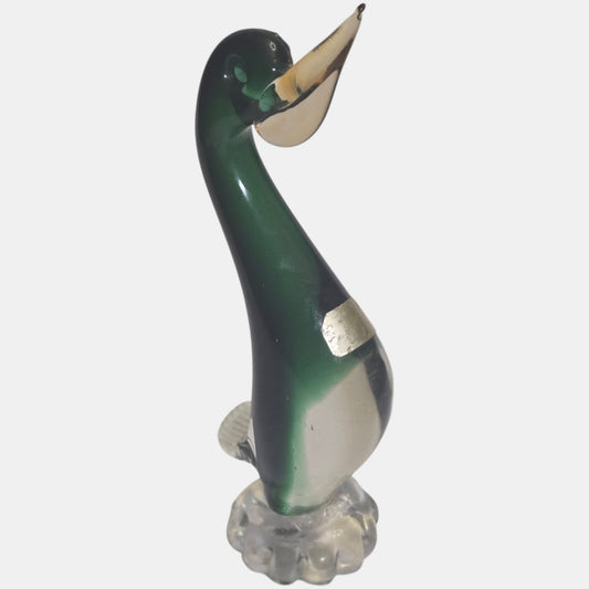 Murano Vintage Glass  Clear Duck - Green