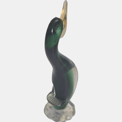 Murano Vintage Glass  Clear Duck - Green